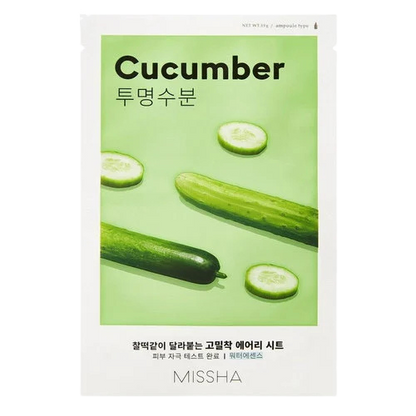 MISSHA Airy Fit Sheet Mask with Cucumber-Μάσκα με εκχύλισμα αγγουριού για ενυδάτωση, αίσθηση φρεσκάδας (1 pc)