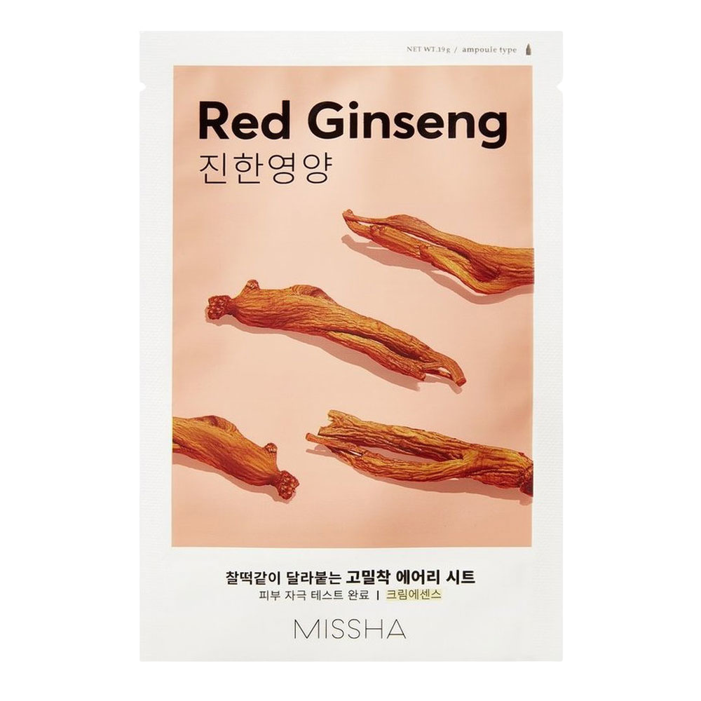MISSHA Airy Fit Sheet Mask with Red Ginseng-Μάσκα με κόκκινο τζίνσενγκ για τόνωση, εξάλειψη των ρυτίδων (1 pc)