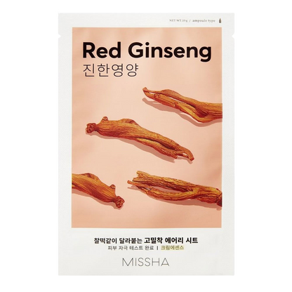 MISSHA Airy Fit Sheet Mask with Red Ginseng-Μάσκα με κόκκινο τζίνσενγκ για τόνωση, εξάλειψη των ρυτίδων (1 pc)